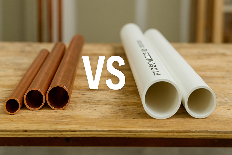 Comparación entre tubería de cobre y tubería PVC cédula 40: más resistente, económica y práctica la de PVC.